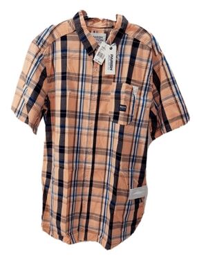 Parish Nation Men's Peach & Navy Plaid Short-Sleeve Button-Down Shirt